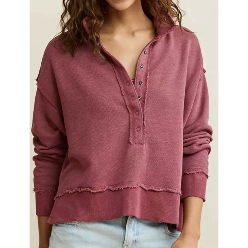 Women's American Eagle Campus Rugby Sweatshirt Size Medium NWT Bordeaux
